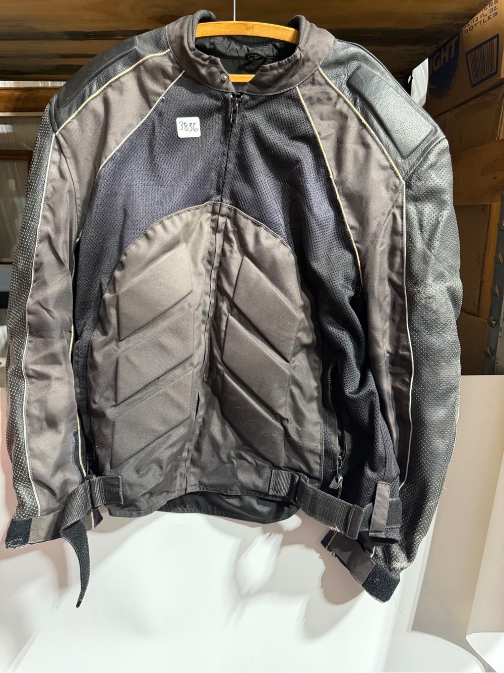 #3836-Men's Black Padded Motorcycle Jacket - Durable Protective Shell